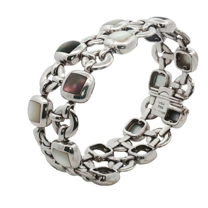 Van Cleef & Arpels Babylone Mother Of Pearl Two Row 18K White Gold Link Bracelet