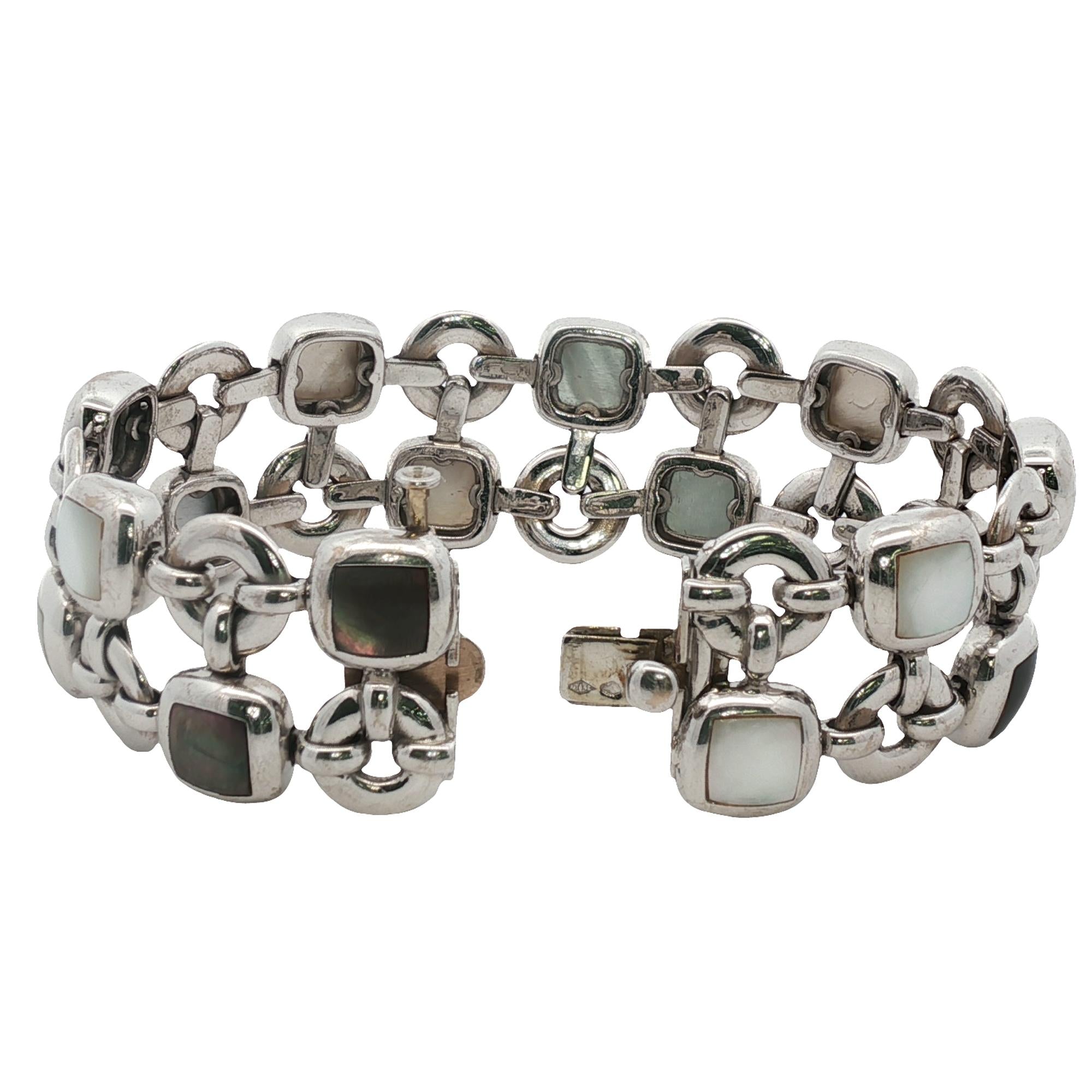 Van Cleef & Arpels Babylone Mother Of Pearl Two Row 18K White Gold Link Bracelet