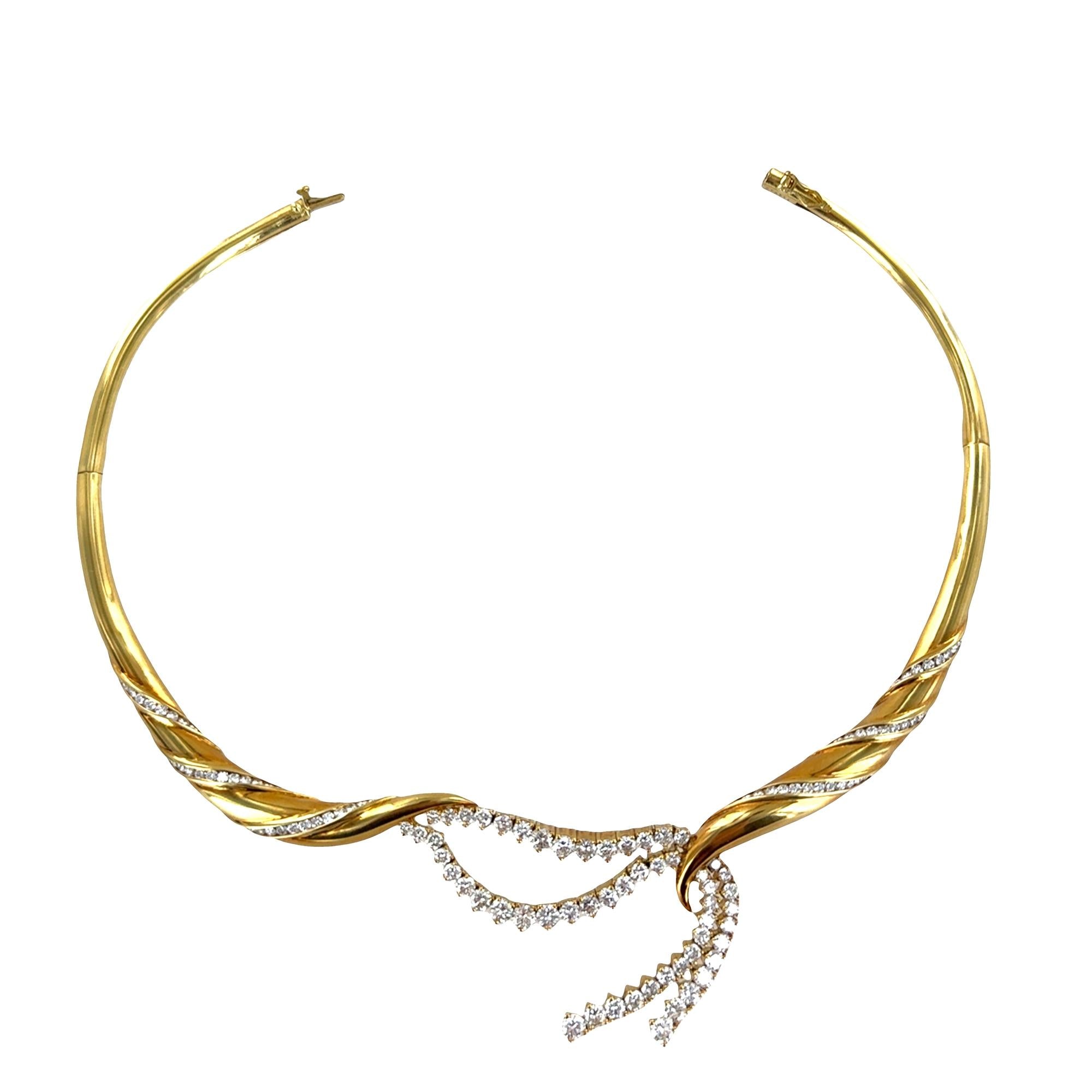 Jose Hess Sweeping Diamond Drop 18 Karat Yellow Gold Collar Statement Necklace