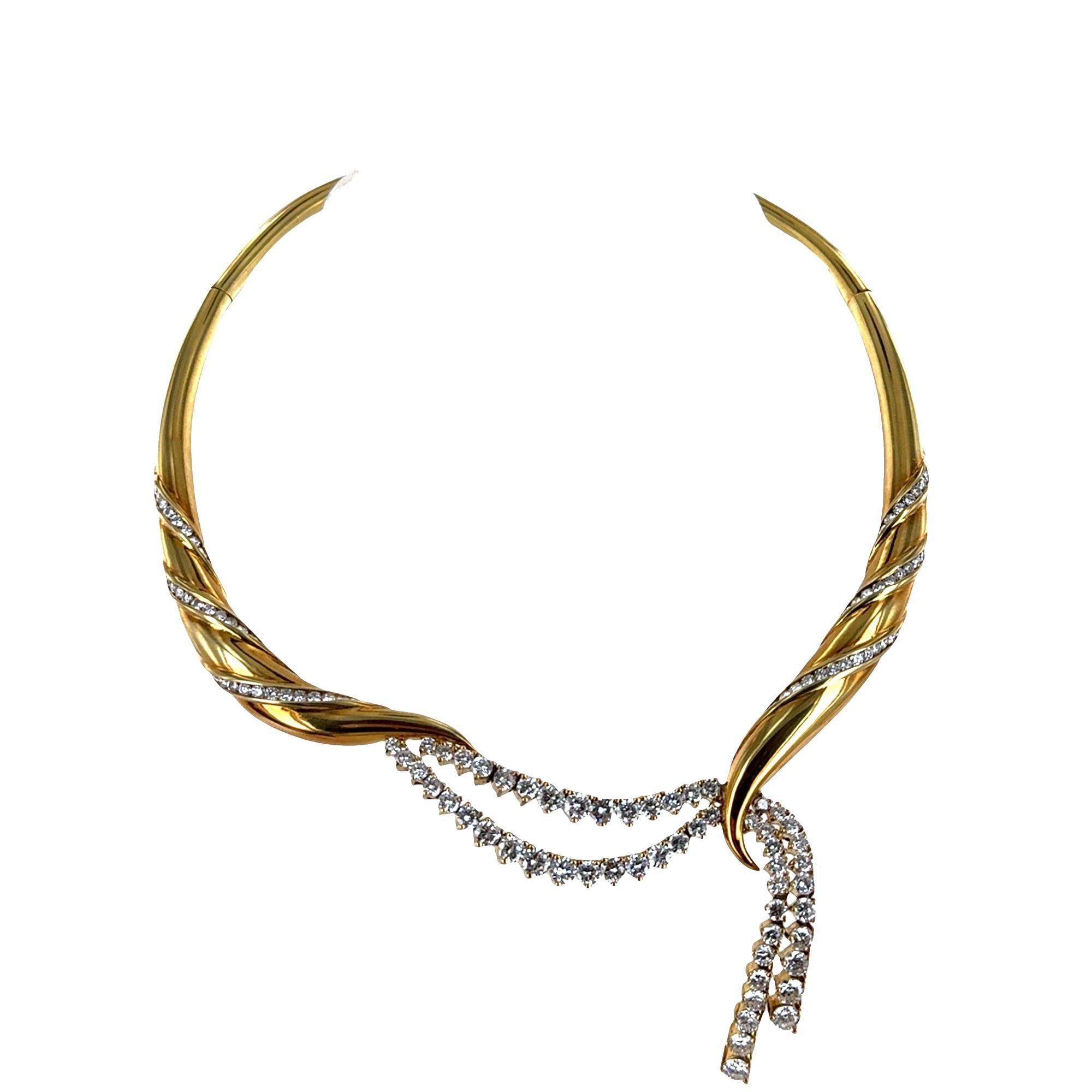 Jose Hess Sweeping Diamond Drop 18 Karat Yellow Gold Collar Statement Necklace