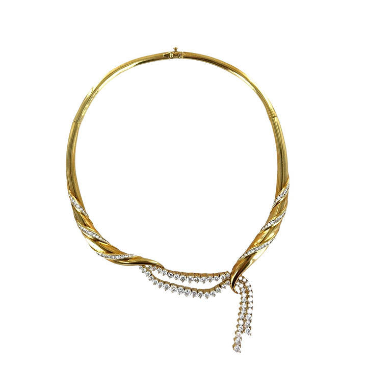 Jose Hess Sweeping Diamond Drop 18 Karat Yellow Gold Collar Statement Necklace