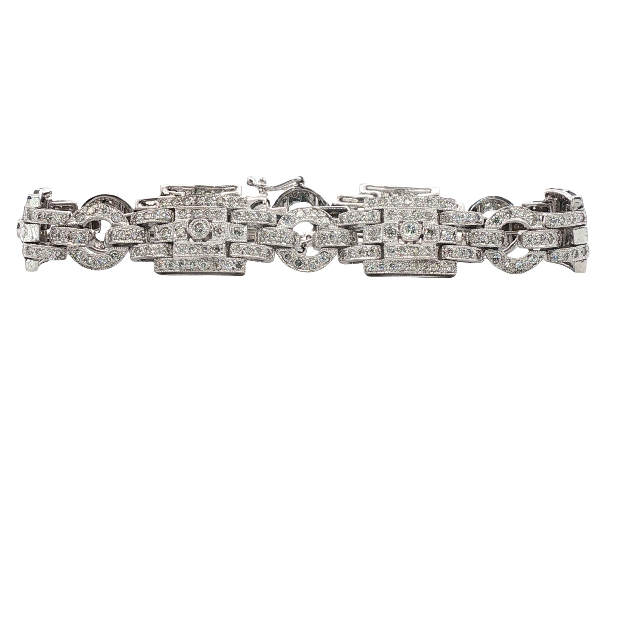 1960's Diamond 14 Karat White Gold Vintage Link Bracelet