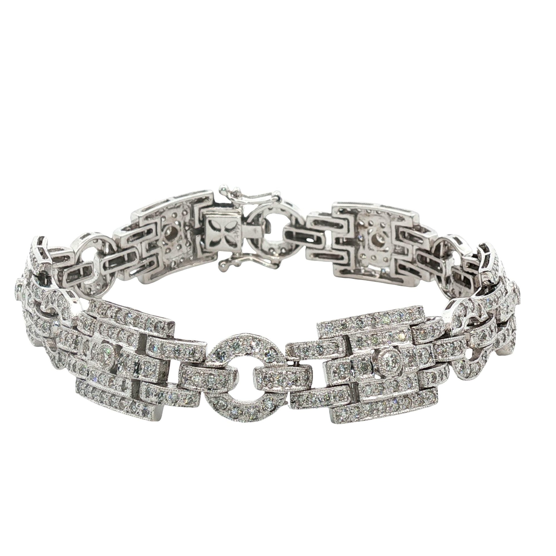 1960's Diamond 14 Karat White Gold Vintage Link Bracelet