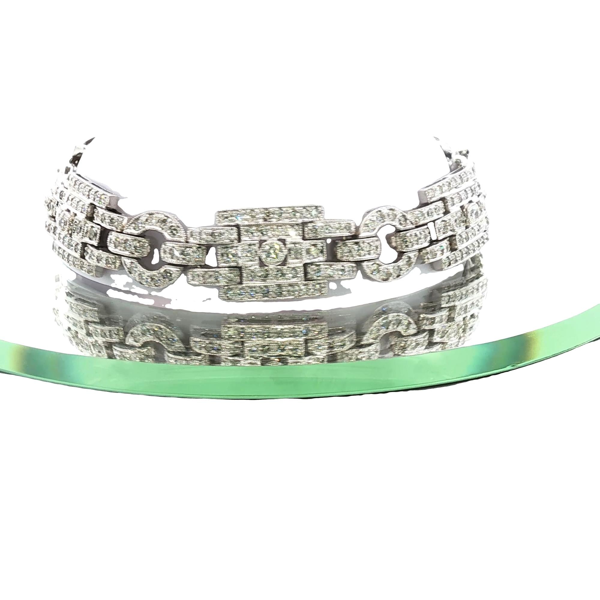 1960's Diamond 14 Karat White Gold Vintage Link Bracelet