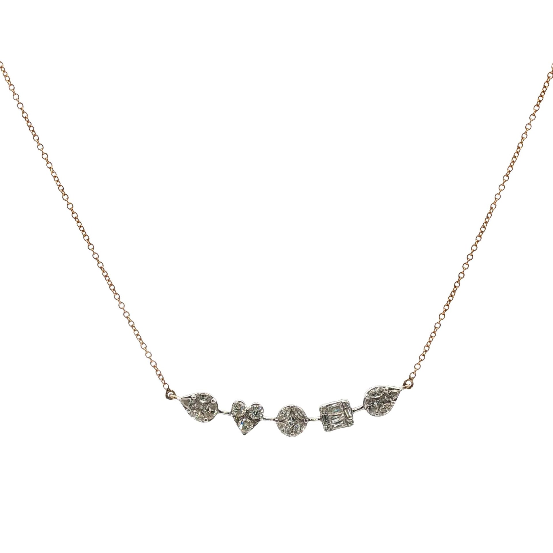 Five Diamond Station 14 Karat Two Tone Gold Modern Link Necklace