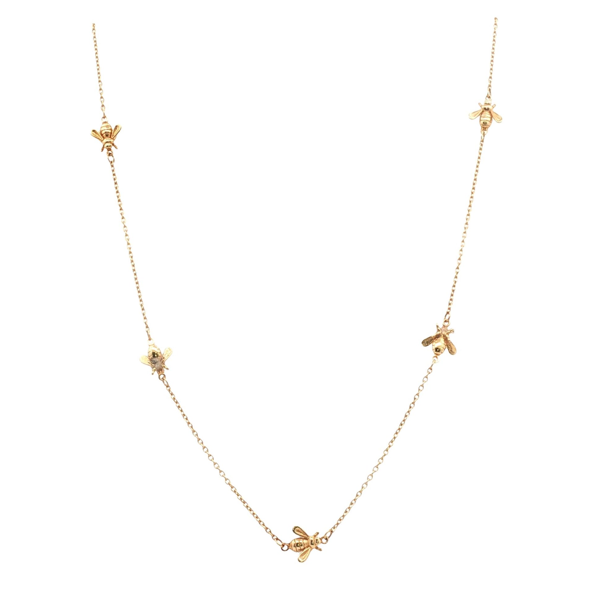 14 Karat Yellow Gold Bumble Bee Station 18 Inch Link Necklace