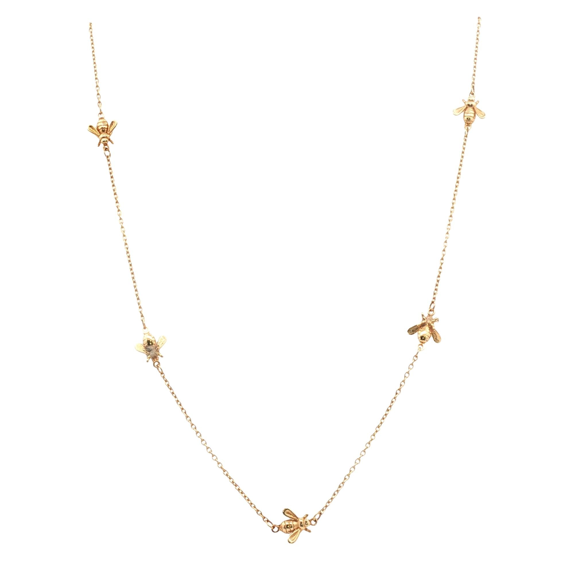 14 Karat Yellow Gold Bumble Bee Station 18 Inch Link Necklace