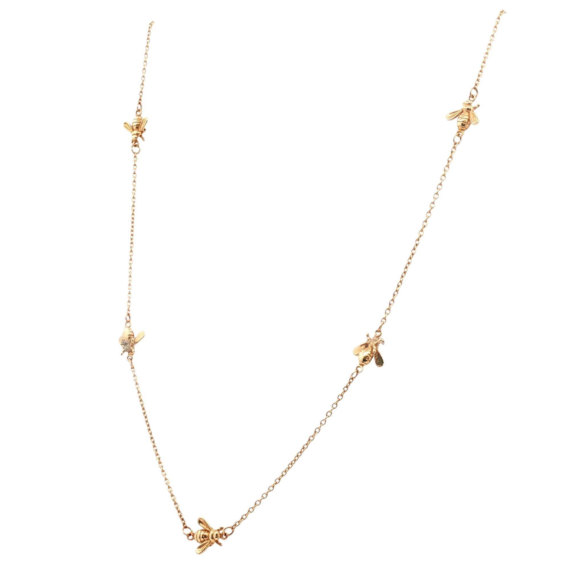 14 Karat Yellow Gold Bumble Bee Station 18 Inch Link Necklace