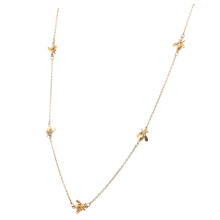 14 Karat Yellow Gold Bumble Bee Station 18 Inch Link Necklace