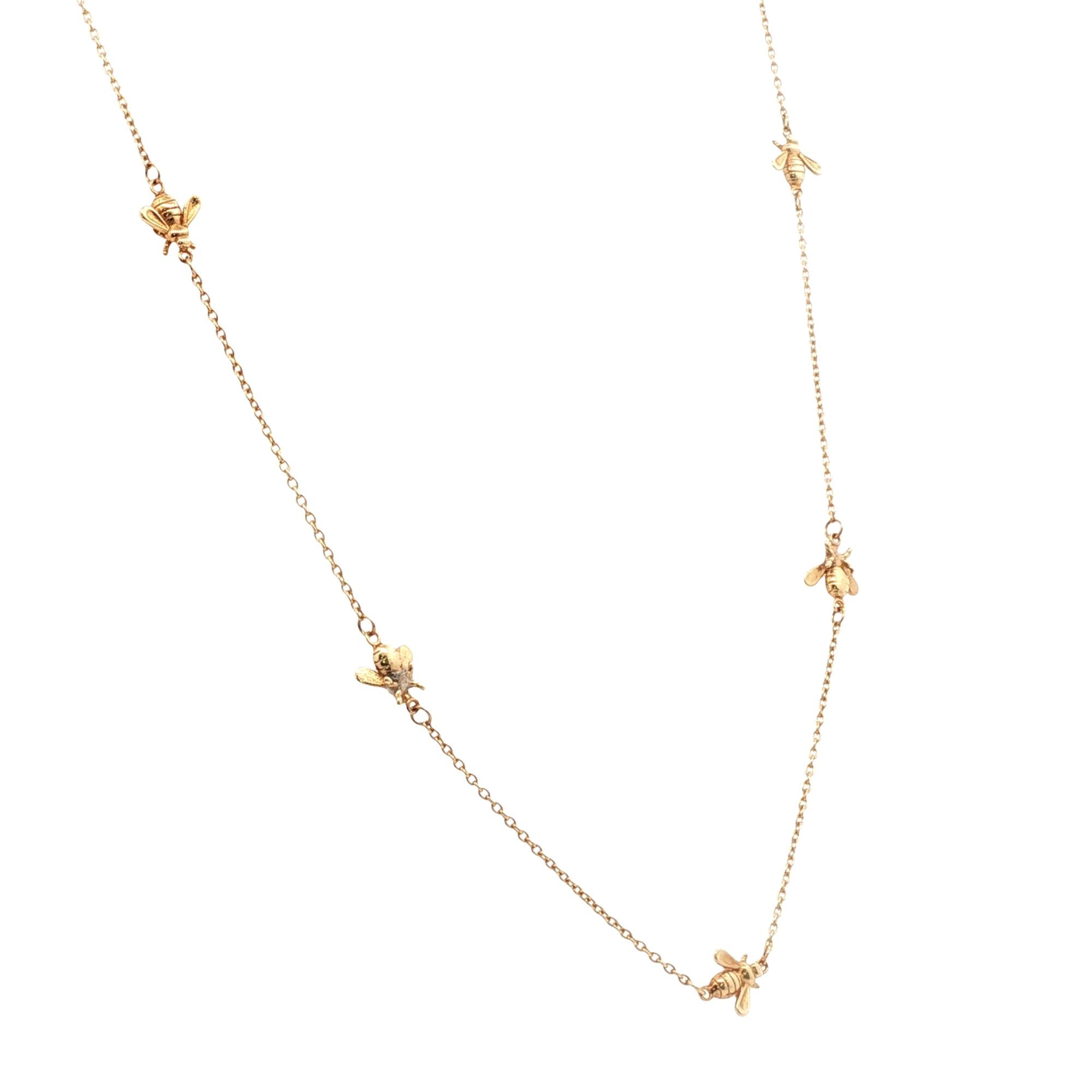 14 Karat Yellow Gold Bumble Bee Station 18 Inch Link Necklace