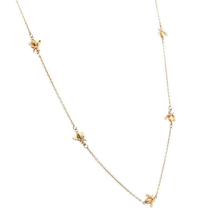 14 Karat Yellow Gold Bumble Bee Station 18 Inch Link Necklace