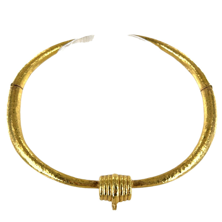 Ilias Lalaounis Hammered Finish 21K Yellow Gold Collar Necklace Drop Pendant