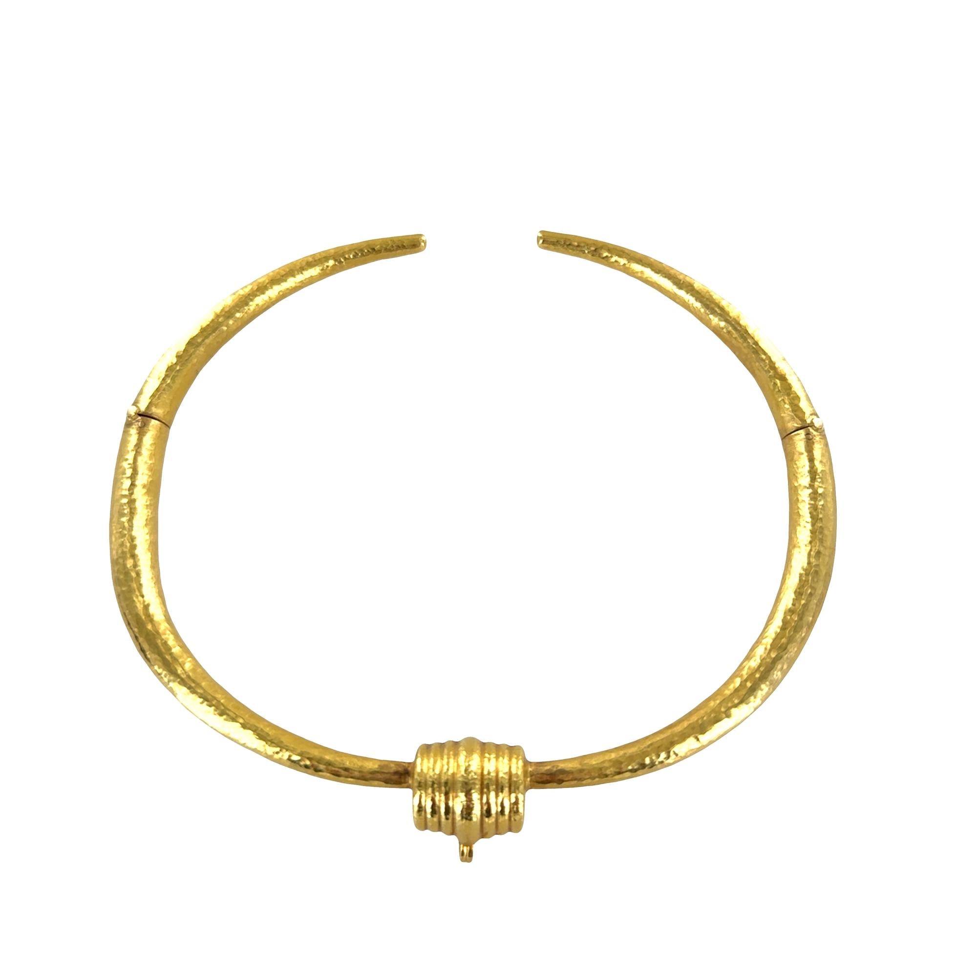 Ilias Lalaounis Hammered Finish 21K Yellow Gold Collar Necklace Drop Pendant