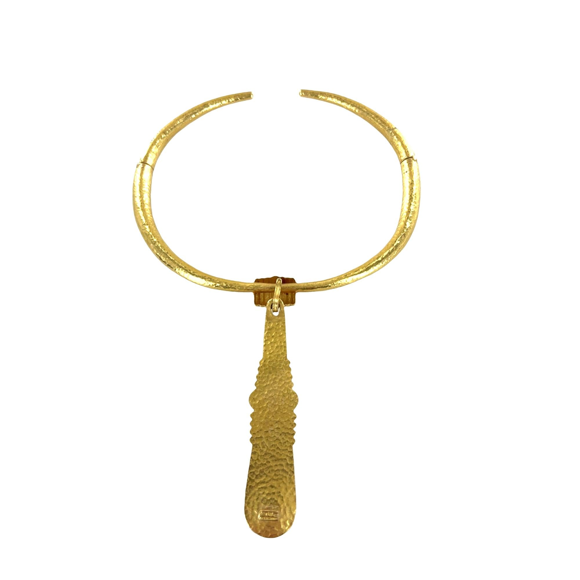 Ilias Lalaounis Hammered Finish 21K Yellow Gold Collar Necklace Drop Pendant