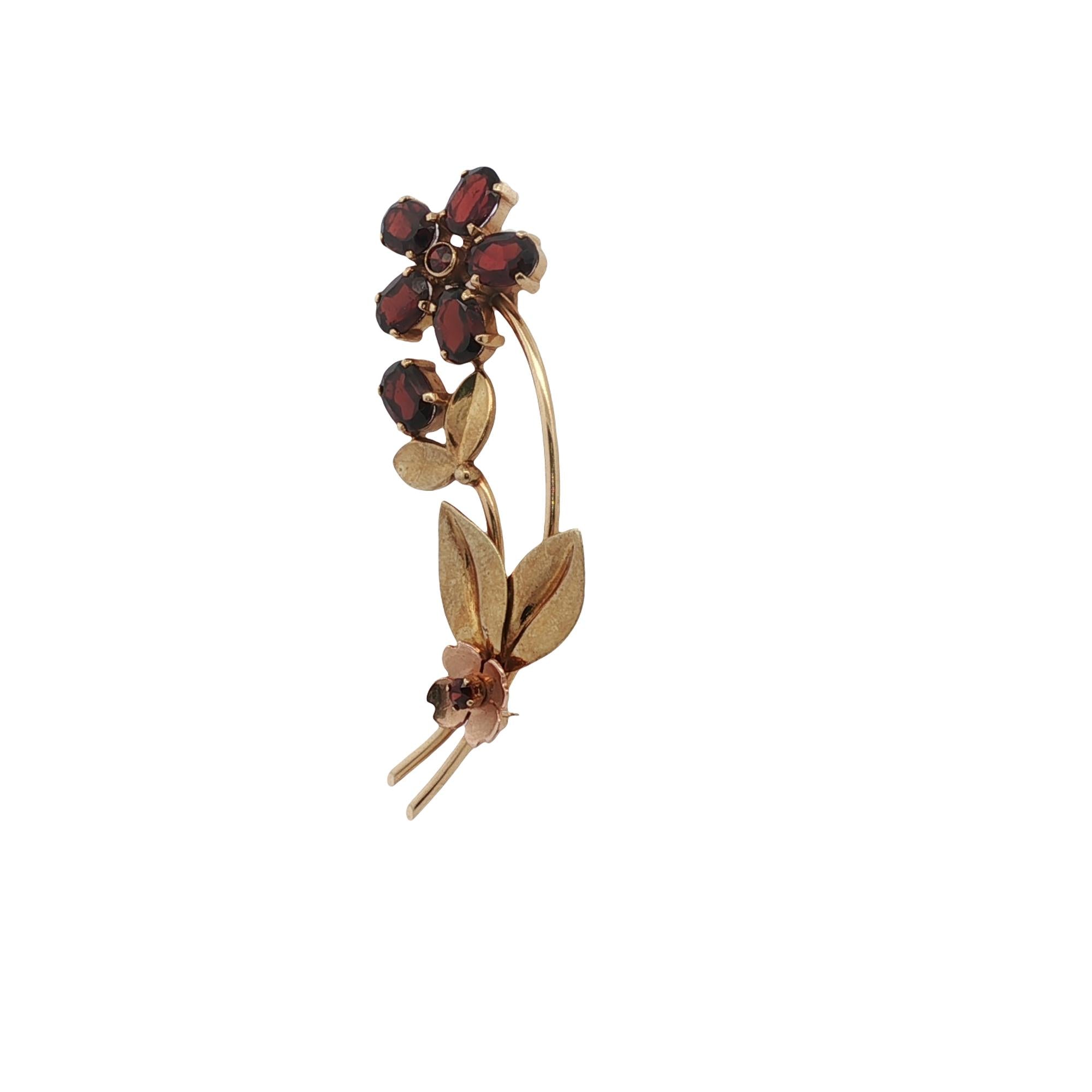 Mid-20th Century Tiffany & Co. Garnet Flower 14 Karat Yellow & Rose Gold Brooch