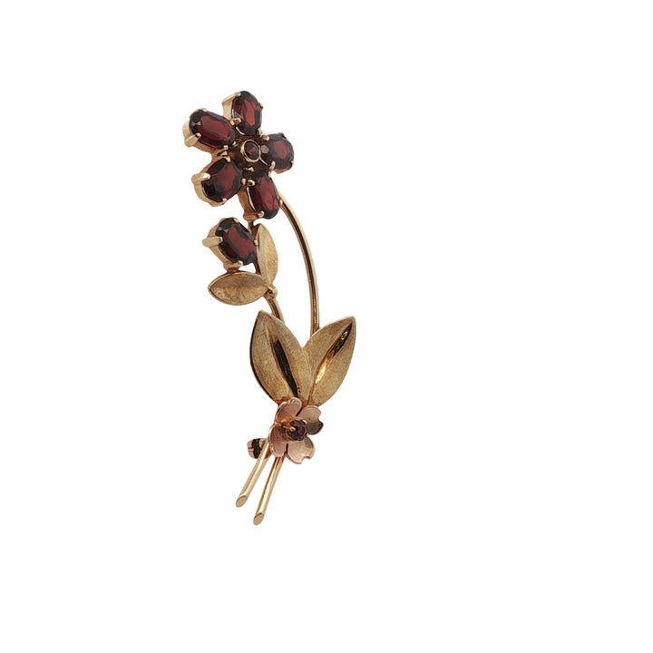 Mid-20th Century Tiffany & Co. Garnet Flower 14 Karat Yellow & Rose Gold Brooch