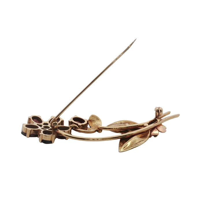 Mid-20th Century Tiffany & Co. Garnet Flower 14 Karat Yellow & Rose Gold Brooch