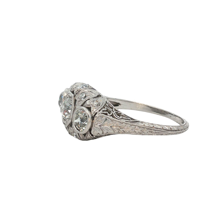 Art Deco Old European Cut Diamond Platinum Three Stone Ring