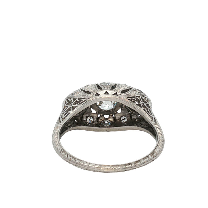 Art Deco Old European Cut Diamond Platinum Three Stone Ring