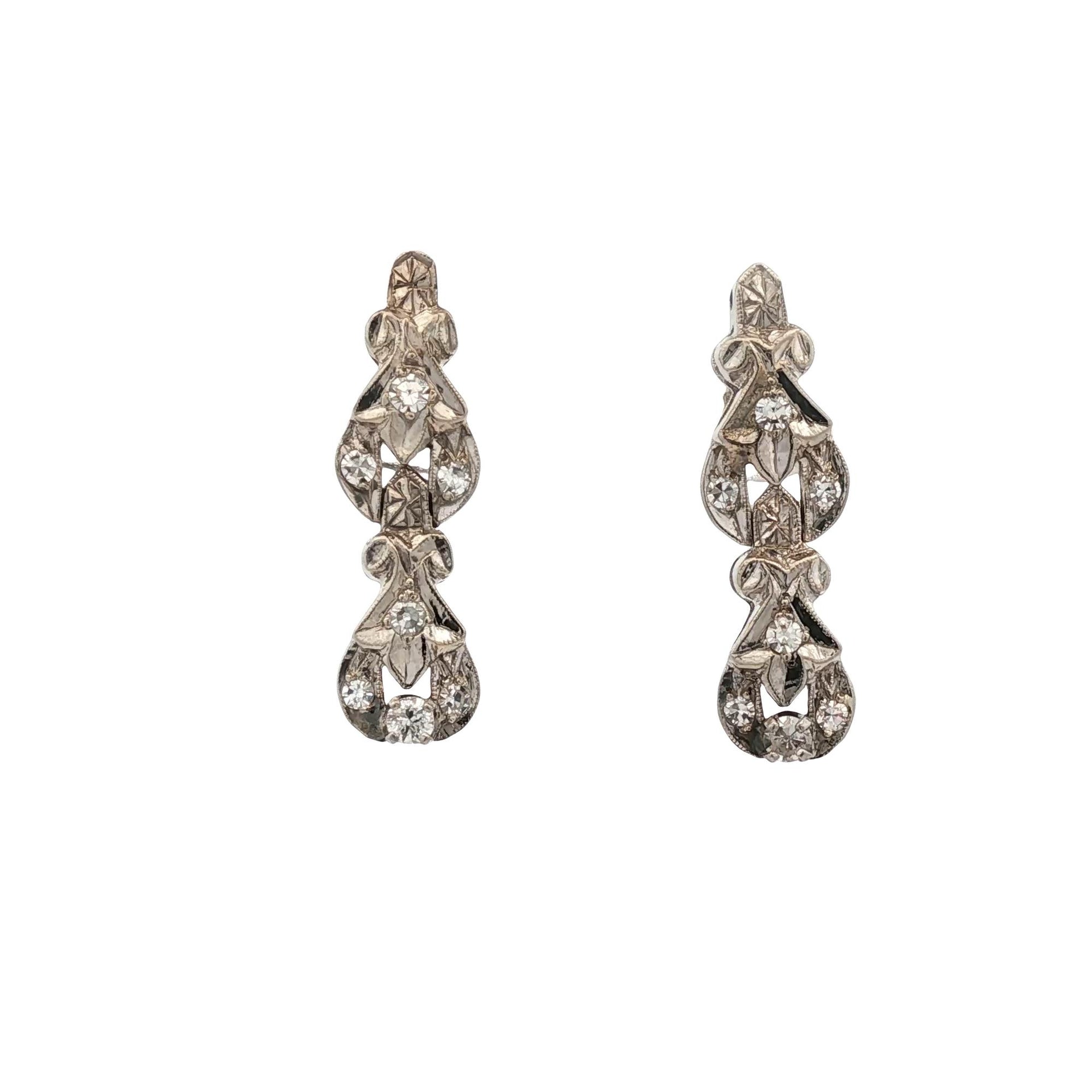 Diamond 14 Karat White Gold Drop Vintage Earrings