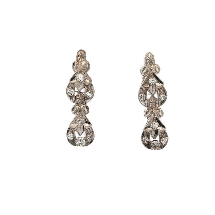 Diamond 14 Karat White Gold Drop Vintage Earrings