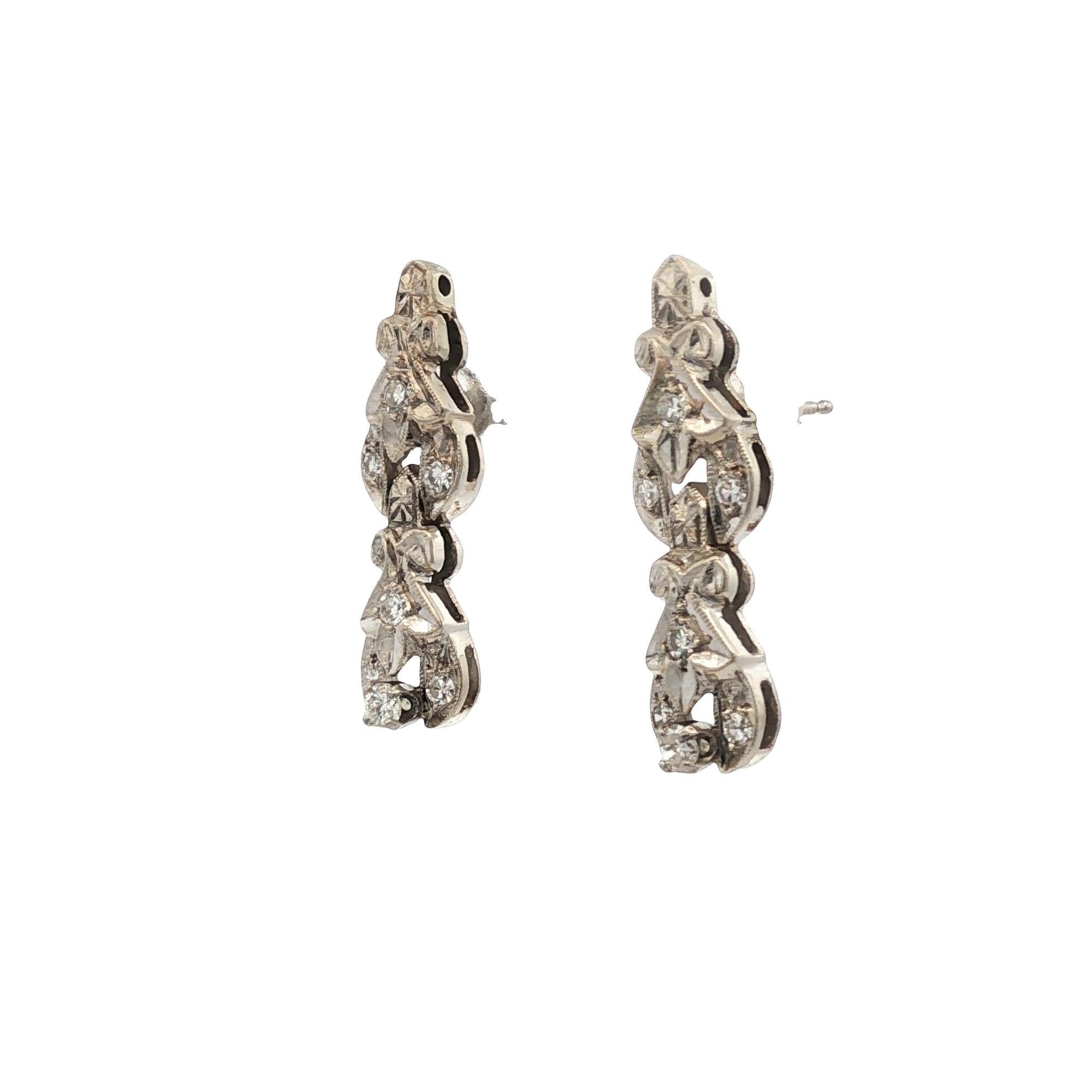 Diamond 14 Karat White Gold Drop Vintage Earrings