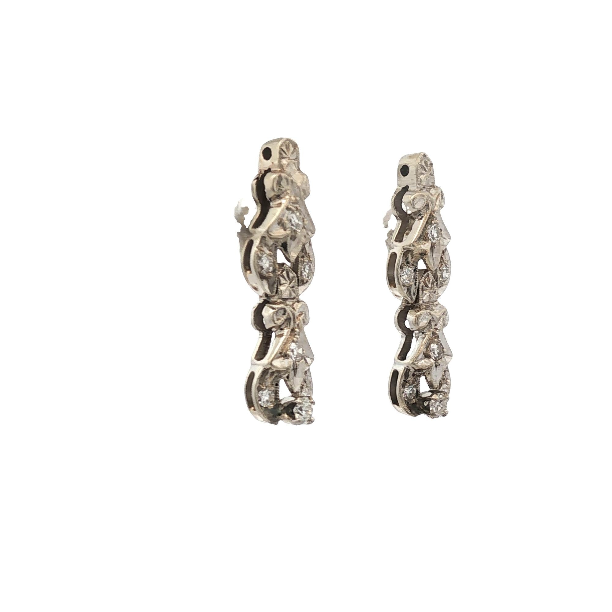 Diamond 14 Karat White Gold Drop Vintage Earrings