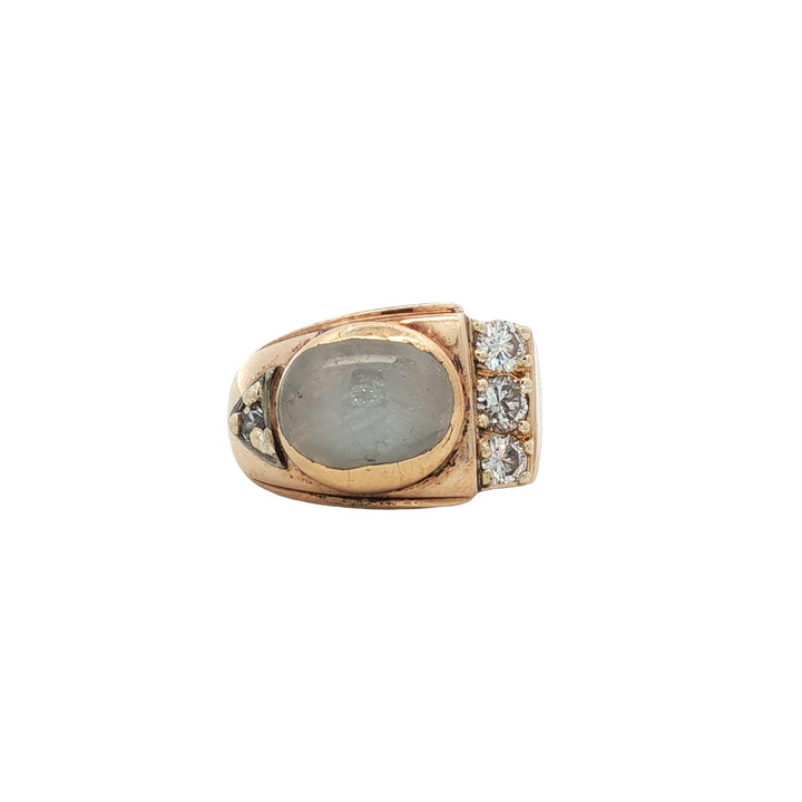 Retro Bezel Set Star Sapphire & Diamond 18 Karat Rose Gold Vintage Ring