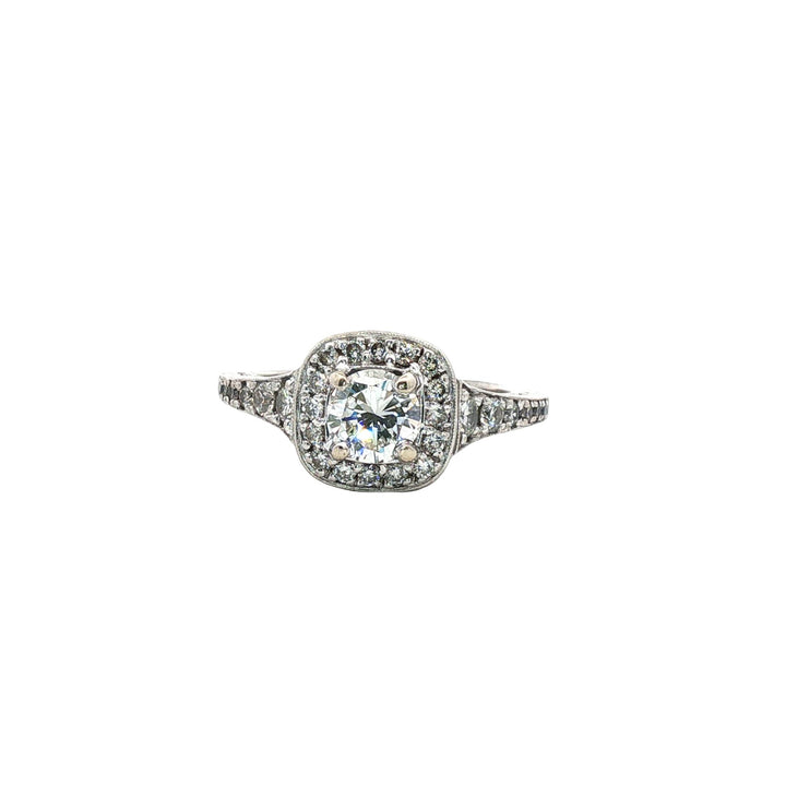 Diamond Halo White Gold Engagement Ring Modern