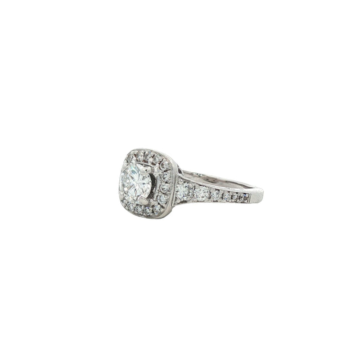 Diamond Halo White Gold Engagement Ring Modern