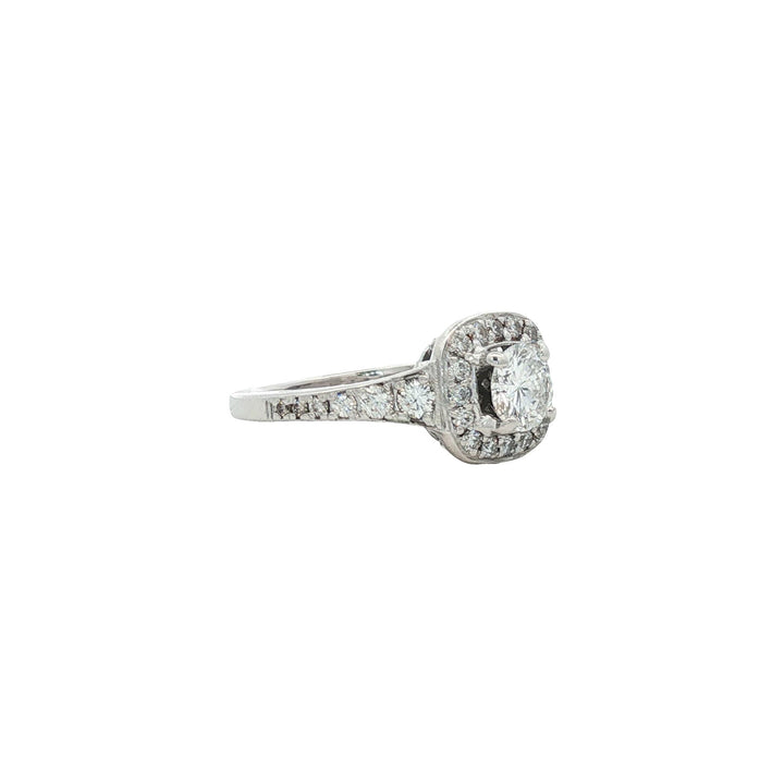Diamond Halo White Gold Engagement Ring Modern