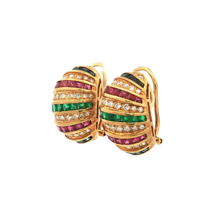 Diamond, Ruby, Emerald & Sapphire 18KYG Vintage Shrimp Earrings