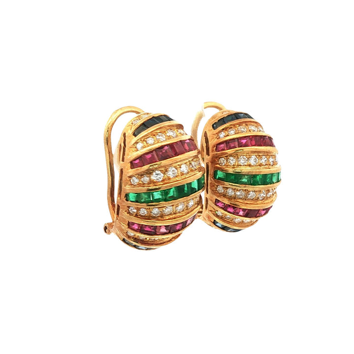 Diamond, Ruby, Emerald & Sapphire 18KYG Vintage Shrimp Earrings