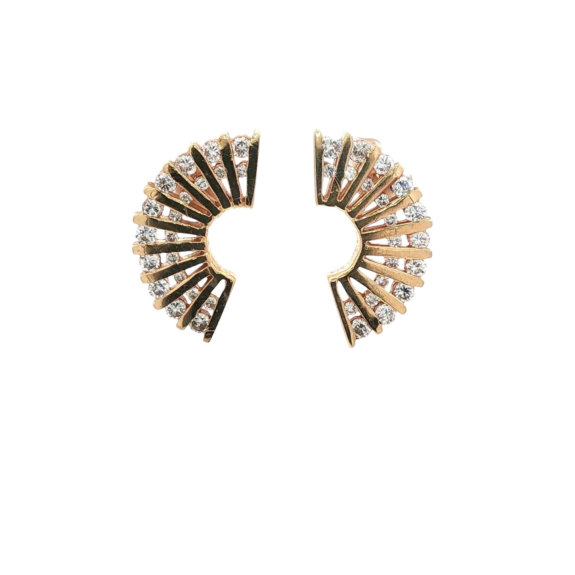 Diamond 14 Karat Yellow Gold Vintage Fan Earrings