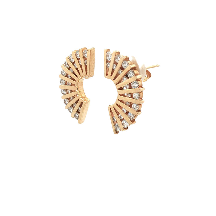 Diamond 14 Karat Yellow Gold Vintage Fan Earrings