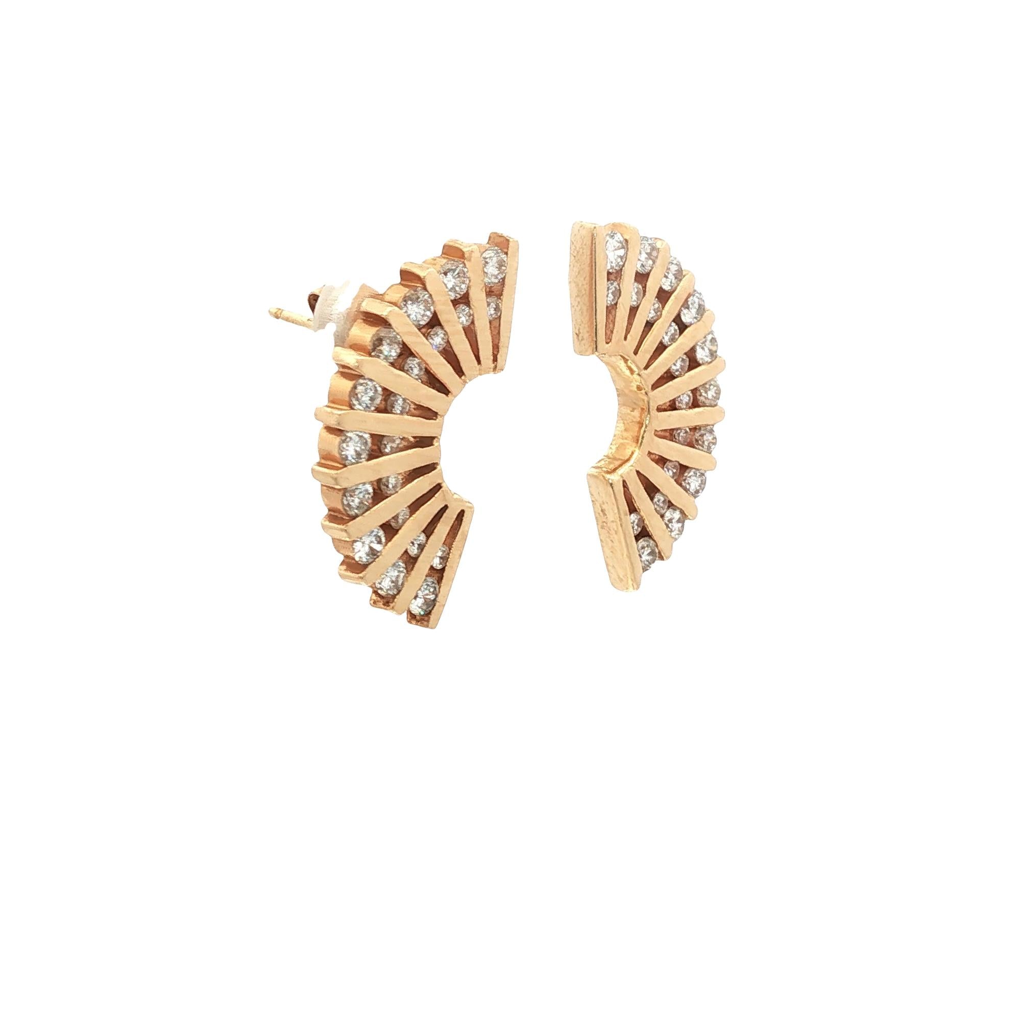 Diamond 14 Karat Yellow Gold Vintage Fan Earrings