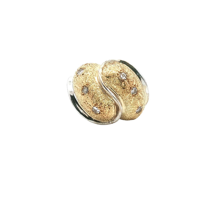 Textured Two Tone 14 Karat Gold Diamond Vintage Dome Ring