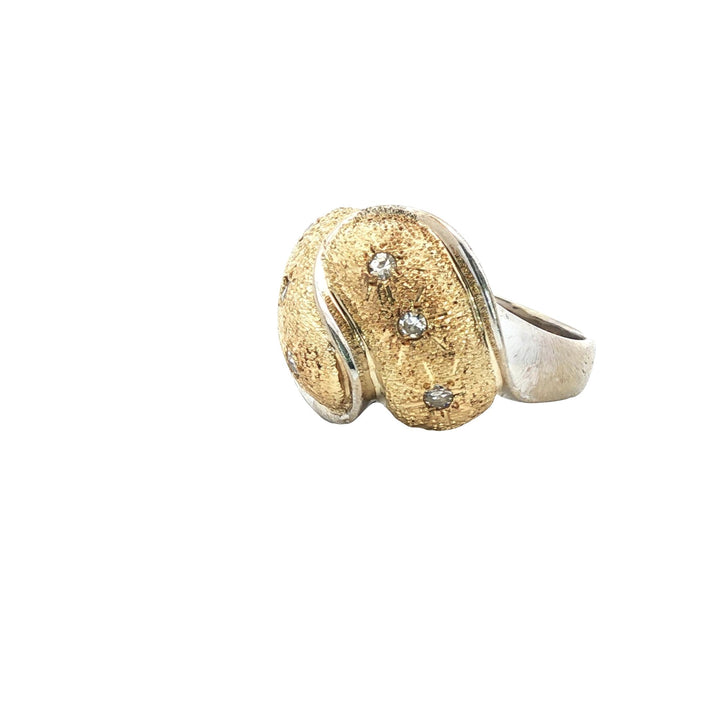 Textured Two Tone 14 Karat Gold Diamond Vintage Dome Ring