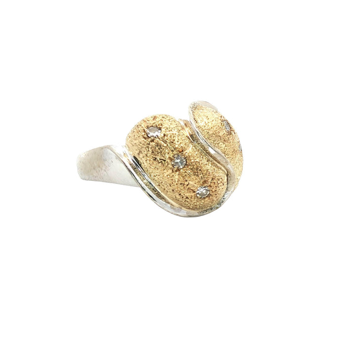 Textured Two Tone 14 Karat Gold Diamond Vintage Dome Ring