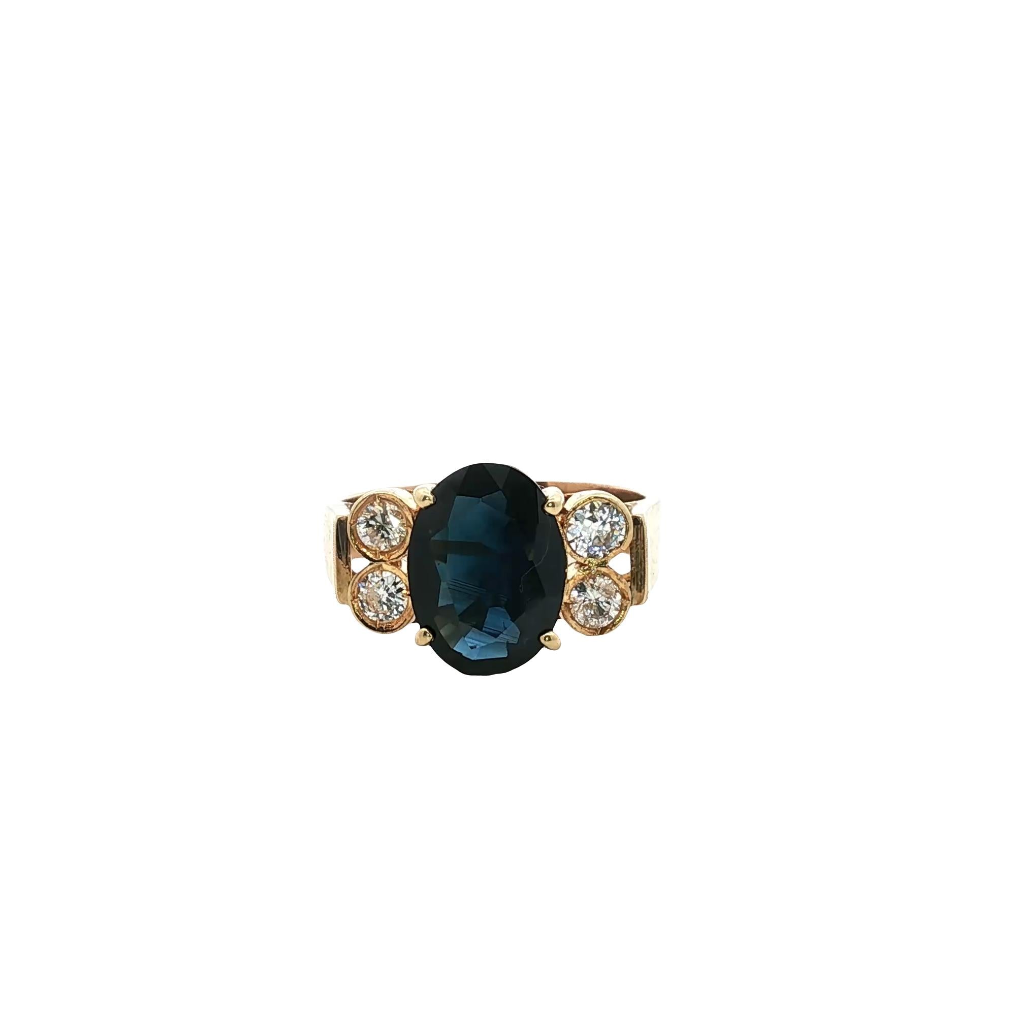 Oval Blue Sapphire Diamond 14 Karat Yellow Gold Vintage Cocktail Ring