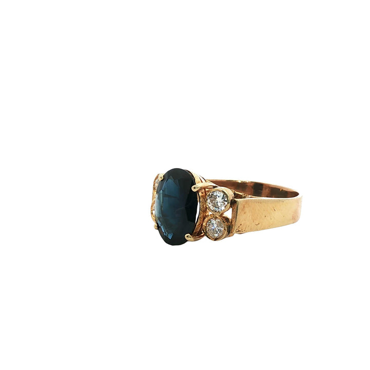 Oval Blue Sapphire Diamond 14 Karat Yellow Gold Vintage Cocktail Ring