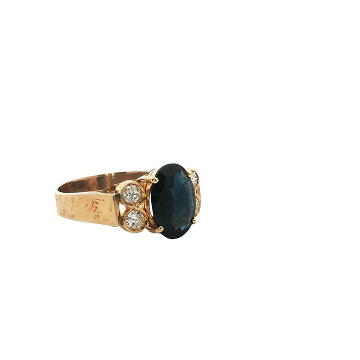 Oval Blue Sapphire Diamond 14 Karat Yellow Gold Vintage Cocktail Ring