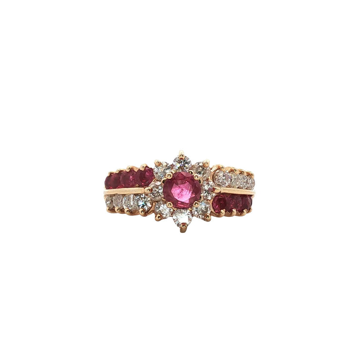 Ruby & Diamond 14 Karat Yellow Gold Cocktail Vintage Ring
