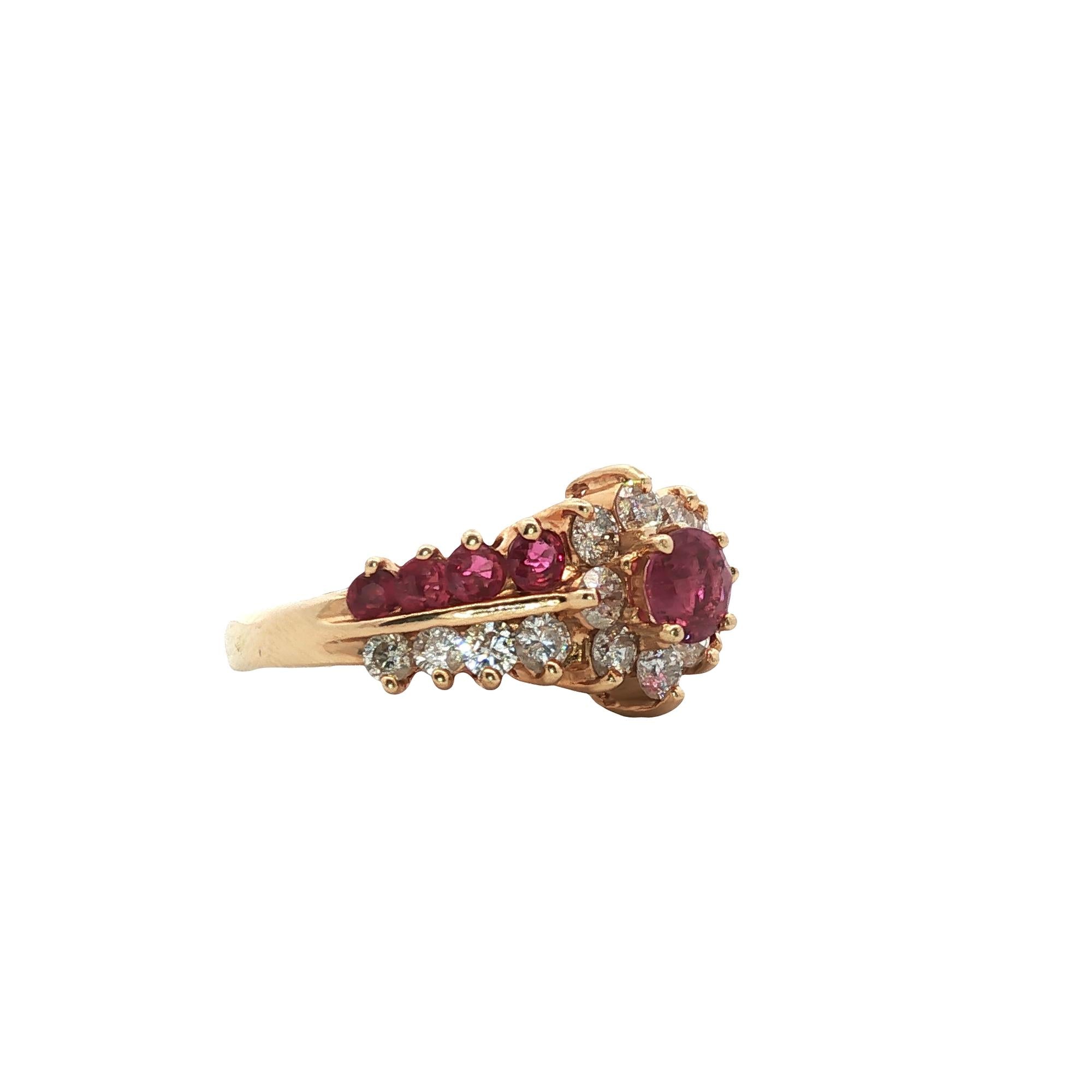 Ruby & Diamond 14 Karat Yellow Gold Cocktail Vintage Ring
