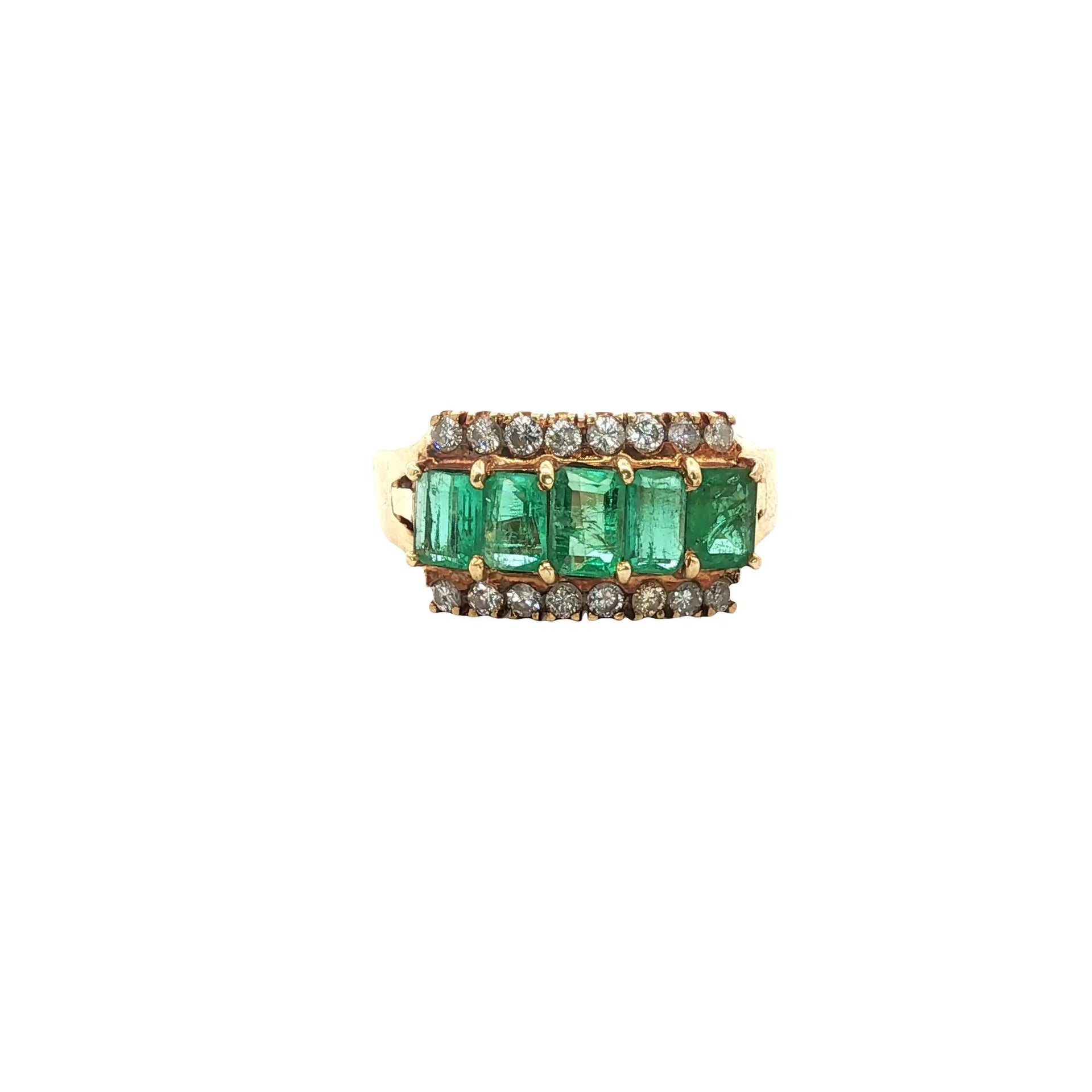 Emerald Diamond 14 Karat Yellow Gold Vintage Ring