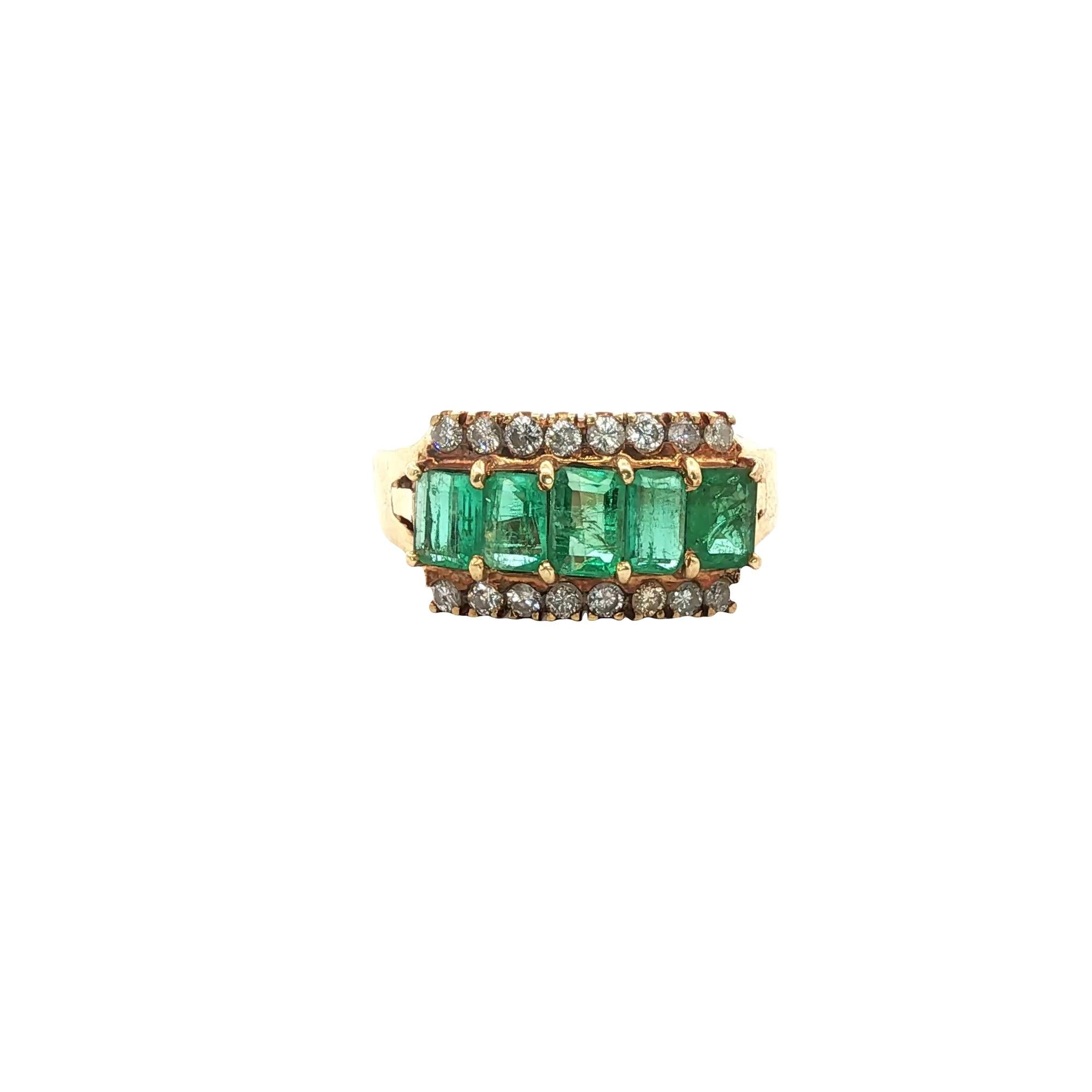 Emerald Diamond 14 Karat Yellow Gold Vintage Ring