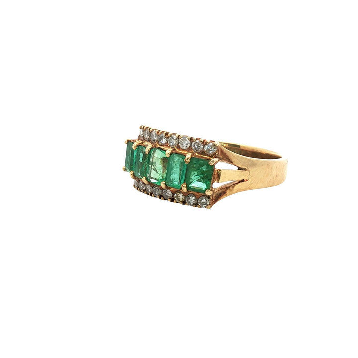 Emerald Diamond 14 Karat Yellow Gold Vintage Ring