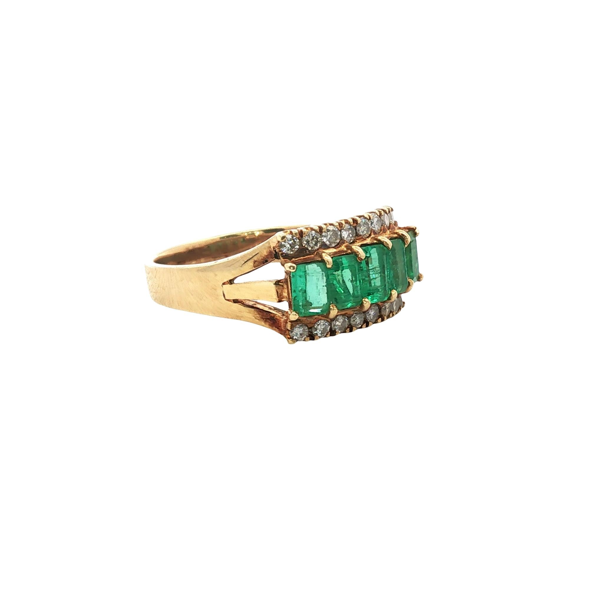 Emerald Diamond 14 Karat Yellow Gold Vintage Ring