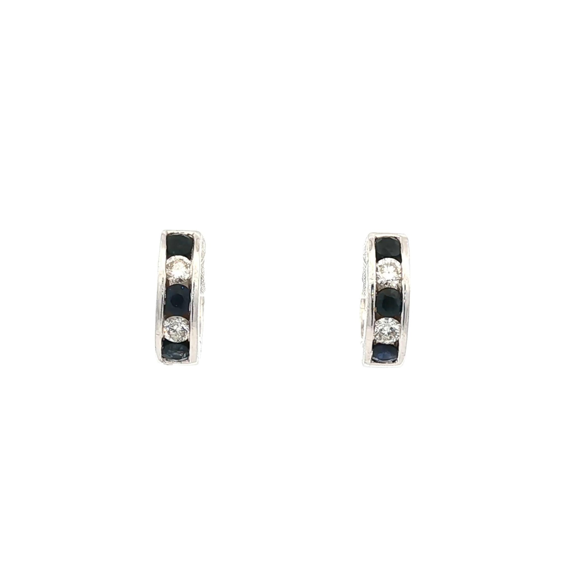 Diamond Sapphire 14 Karat White Gold Huggie Hoop Modern Earrings