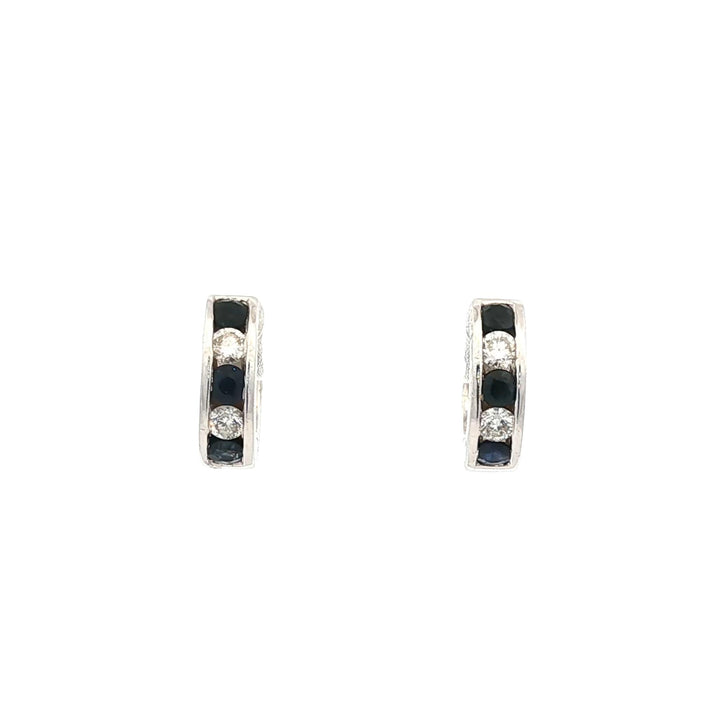 Diamond Sapphire 14 Karat White Gold Huggie Hoop Modern Earrings